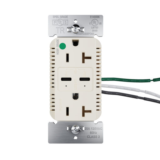 Pass and Seymour 65W Hospital Grade USB Outlet Type C 20A Tamper-Resistant Light Almond (TR20HUSBPD65LA)
