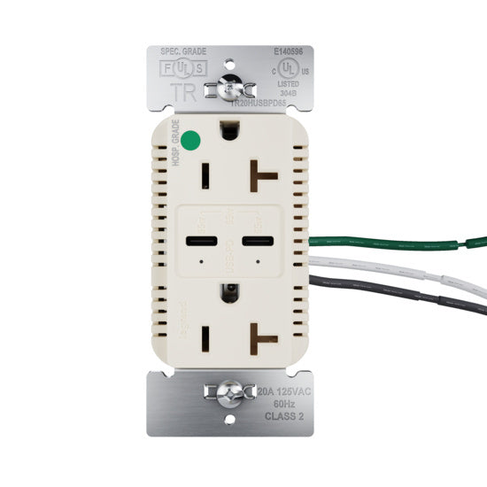 Pass and Seymour 65W Hospital Grade USB Outlet Type C 20A Tamper-Resistant Light Almond (TR20HUSBPD65LA)