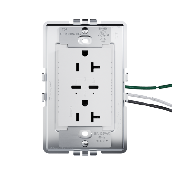 Pass and Seymour Adorne 65W USB Outlet Plus-Size Type C 20A Tamper-Resistant White (ARTRUSB20PD65W4)