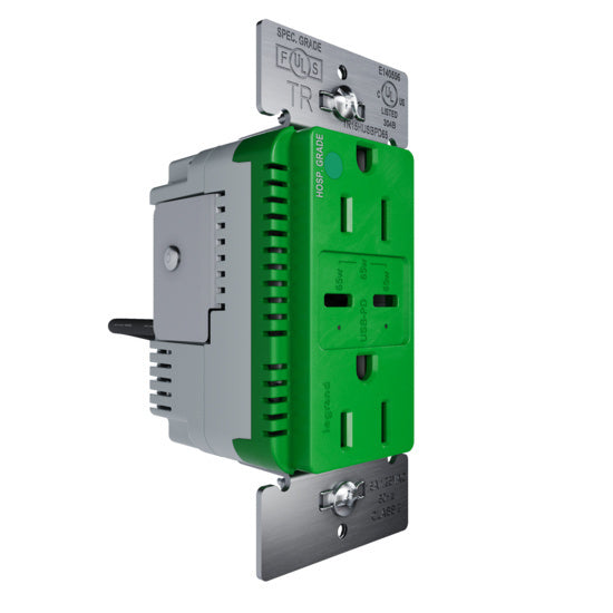 Pass and Seymour 65W Hospital Grade USB Outlet Type C 15A Tamper-Resistant Green (TR15HUSBPD65GN)