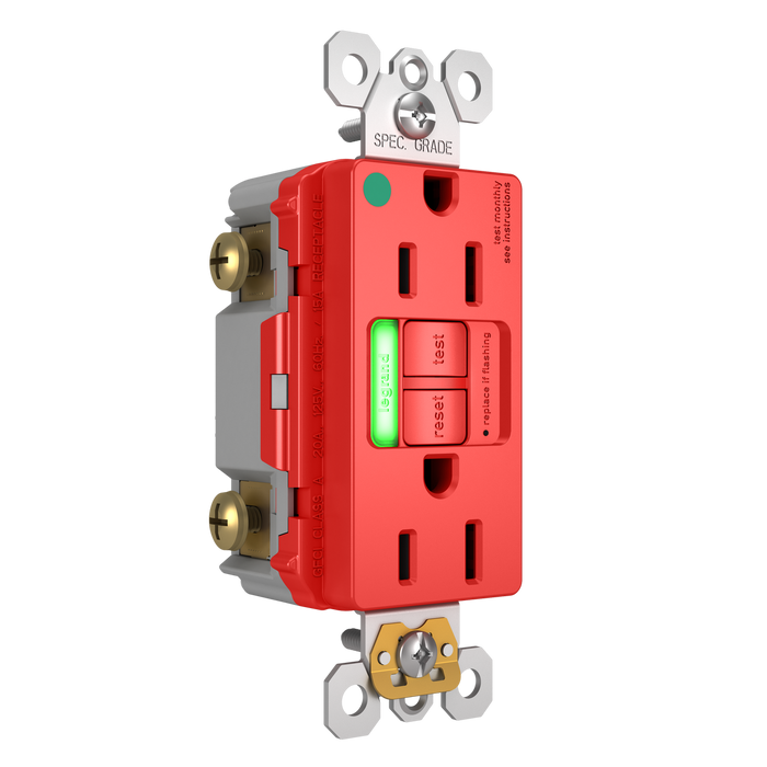 Pass and Seymour GFCI Power-Indicating Hospital-Grade Tamper-Resistant Receptacle 15A Red Green LED (1597HGTRPIRED)