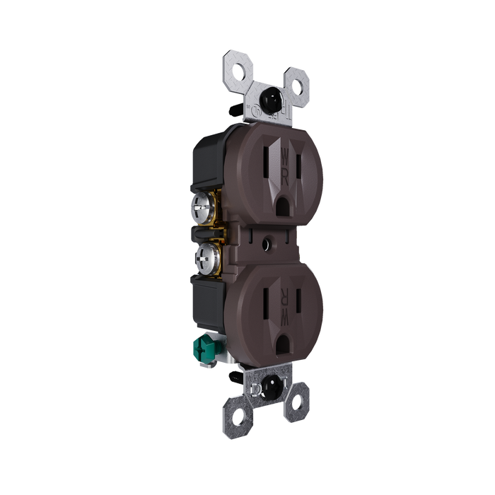 Pass and Seymour Trademaster 15A 125V Duplex Receptacle Tamper-Resistant External Pressure Plated Weather-Resistant Brown (3232TREXWR)
