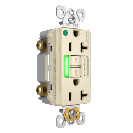 Pass and Seymour GFCI Power-Indicating Hospital-Grade Tamper-Resistant Receptacle 20A Light Almond Green LED (2097HGTRPILA)
