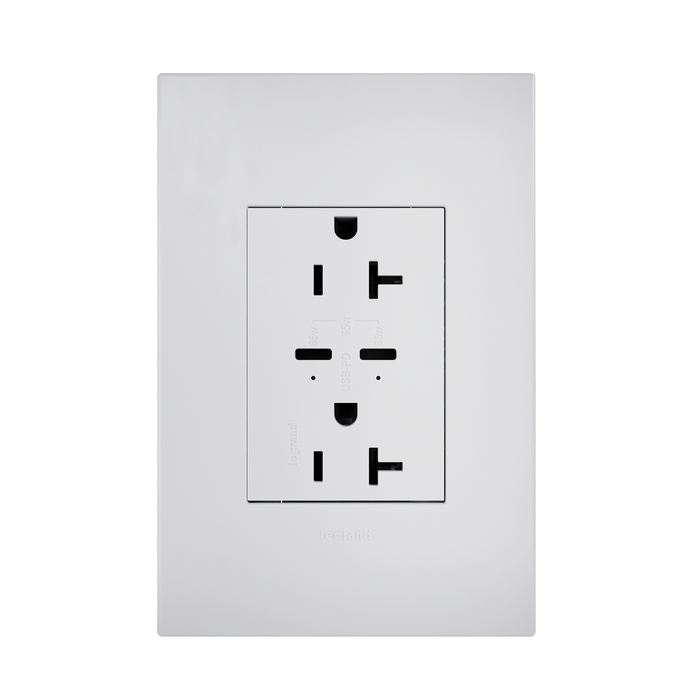 Pass and Seymour Adorne 65W USB Outlet Plus-Size Type C 20A Tamper-Resistant White (ARTRUSB20PD65W4)