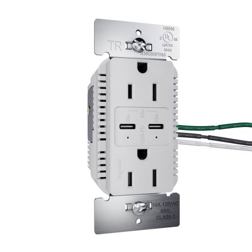 Pass and Seymour Radiant 65W Power Delivery USB Outlet Tamper-Resistant Duplex 15A Gray (R26USBPD65GRY)