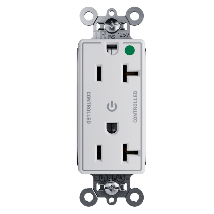 Pass and Seymour Plugtail Decorator Duplex Receptacle Dual Controlled Plugload Hospital-Grade 20A 125V White (PT26362HGCDW)