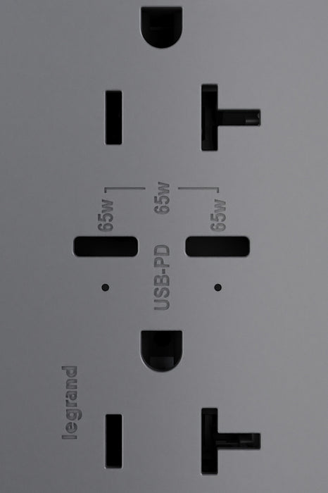 Pass and Seymour Adorne 65W USB Outlet Plus-Size Type C 20A Tamper-Resistant Magnesium (ARTRUSB20PD65M4)