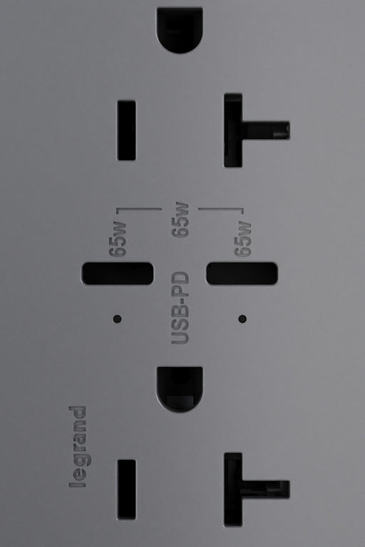 Pass and Seymour Adorne 65W USB Outlet Plus-Size Type C 20A Tamper-Resistant Magnesium (ARTRUSB20PD65M4)
