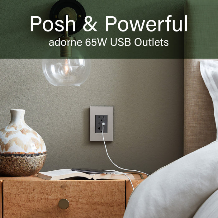 Pass and Seymour Adorne 65W USB Outlet Plus-Size Type C 20A Tamper-Resistant Magnesium (ARTRUSB20PD65M4)