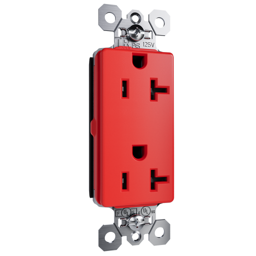 Pass and Seymour Plugtail Decorator Duplex Receptacle 20A 125V Specification Grade Tamper-Resistant Red (PTTR26362RED)