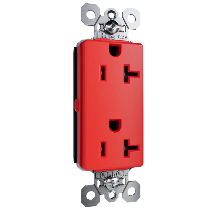Pass and Seymour Plugtail Decorator Duplex Receptacle 20A 125V Specification Grade Tamper-Resistant Red (PTTR26362RED)