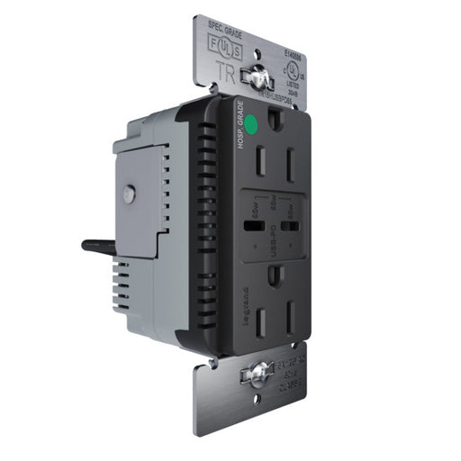 Pass and Seymour 65W Hospital Grade USB Outlet Type C 15A Tamper-Resistant Black (TR15HUSBPD65BK)