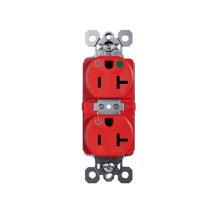 Pass and Seymour Plugtail Tamper-Resistant Dual Controlled Duplex Receptacle 20A 125V Hospital-Grade Red (PTTR8300CDRED)