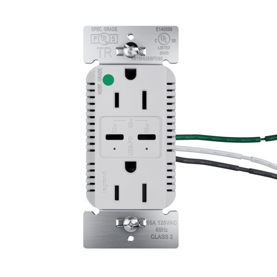 Pass and Seymour 65W Hospital Grade USB Outlet Type C 15A Tamper-Resistant Gray (TR15HUSBPD65GRY)