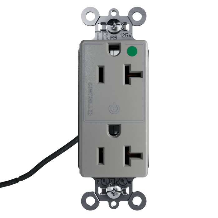 Pass and Seymour Plugtail Tamper-Resistant Decorator Half Controlled 20A 125V Hospital-Grade Receptacle Gray (PTTR26362HGCHGRY)
