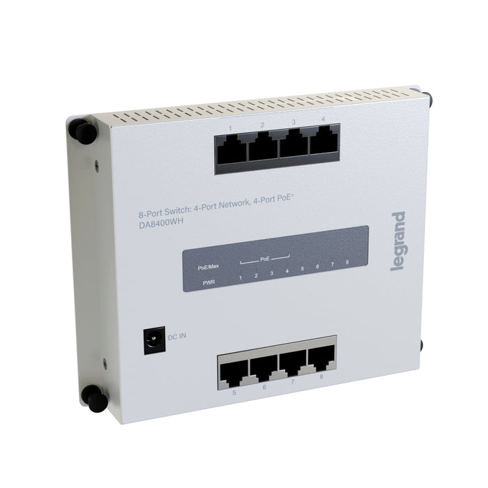 Pass and Seymour 8-Port Switch--4 Port Network/4 Port PoE Plus (DA8400WH)