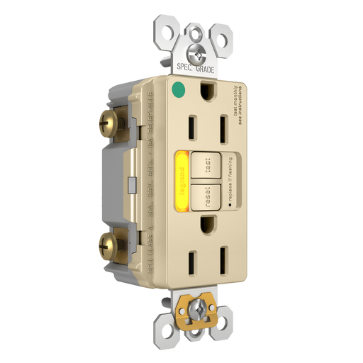 Pass and Seymour GFCI Power-Indicating Hospital-Grade Tamper-Resistant Receptacle 15A Ivory Amber LED (1597HGTRPIAMBI)