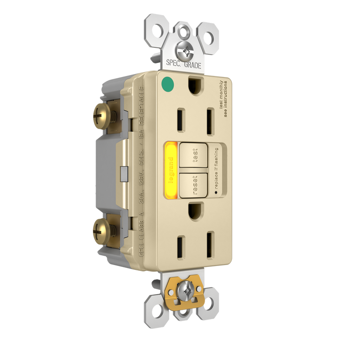 Pass and Seymour GFCI Power-Indicating Hospital-Grade Tamper-Resistant Receptacle 15A Ivory Amber LED (1597HGTRPIAMBI)