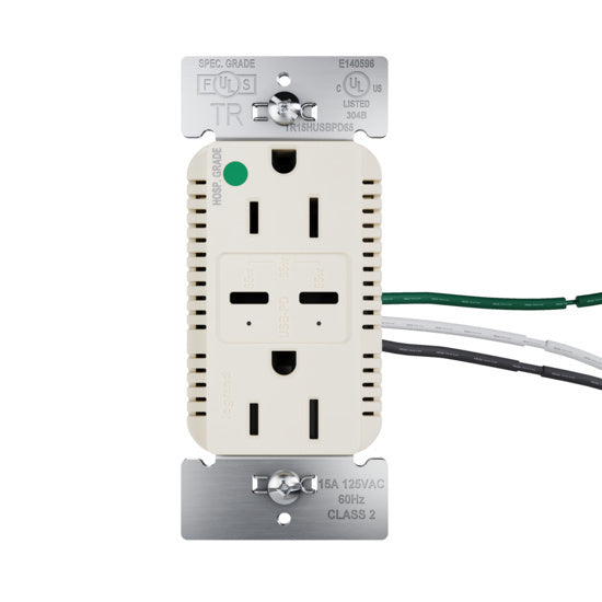 Pass and Seymour 65W Hospital Grade USB Outlet Type C 15A Tamper-Resistant Light Almond (TR15HUSBPD65LA)