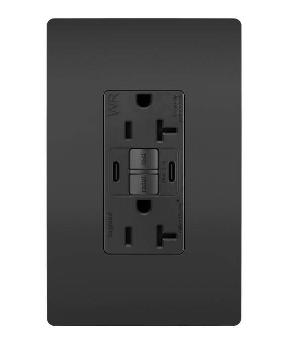 Pass and Seymour Self-Test GFCI Receptacle Tamper-Resistant Weather-Resistant 20A With USB/C Charging Black (2097TRWRUSBCCBK)