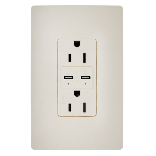 Pass and Seymour Radiant 65W Power Delivery USB Outlet Tamper-Resistant Duplex 15A Light Almond (R26USBPD65LA)