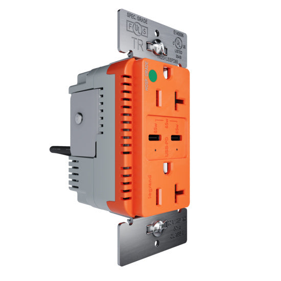 Pass and Seymour 65W Hospital Grade USB Outlet Type C 20A Tamper-Resistant Orange (TR20HUSBPD65OR)