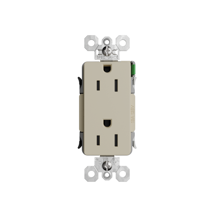 Pass and Seymour Powerhold Decorator Receptacle 15A/125V Ivory (TR26242DVSI)