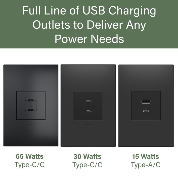 Pass and Seymour Adorne 65W USB Outlet Module Type C Graphite (ARUSB65PDG4)