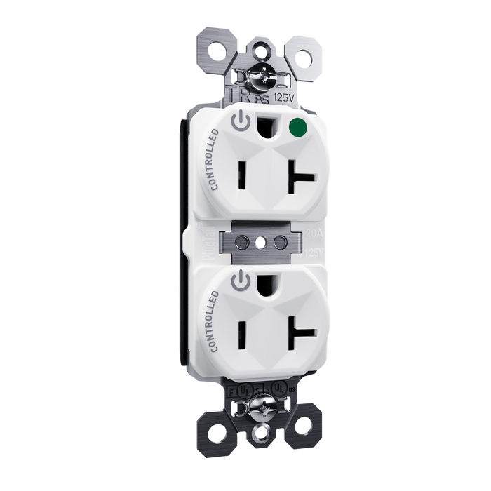 Pass and Seymour Plugtail Tamper-Resistant Dual Controlled Duplex Receptacle 20A 125V Hospital-Grade White (PTTR8300CDW)
