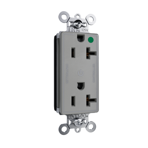 Pass and Seymour Plugtail Tamper-Resistant Decorator Dual Controlled 20A 125V Hospital-Grade Receptacle Gray (PTTR26362HGCDGRY)