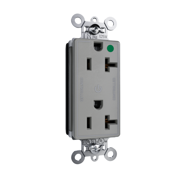 Pass and Seymour Plugtail Tamper-Resistant Decorator Dual Controlled 20A 125V Hospital-Grade Receptacle Gray (PTTR26362HGCDGRY)