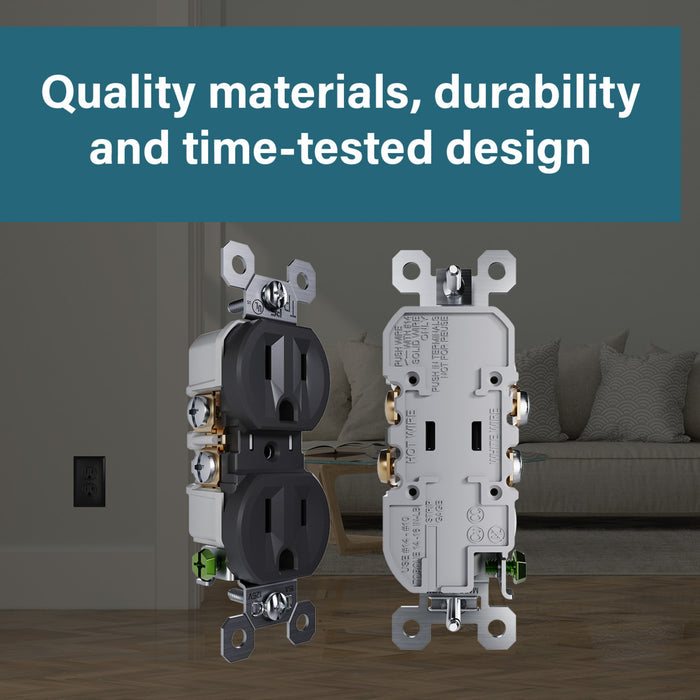 Pass and Seymour Receptacle Tamper-Resistant 15A 125V Back Wire CCA Black (3232TREXBK)