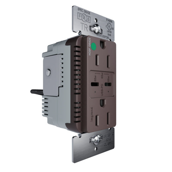 Pass and Seymour 65W Hospital Grade USB Outlet Type C 15A Tamper-Resistant Brown (TR15HUSBPD65)