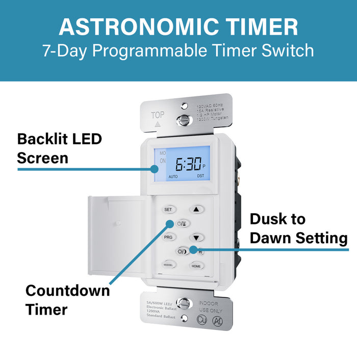 Pass and Seymour Programmable 24-Hour Astronomic Timer Switch 120V 600W 1/2 HP Black (RTPA24BK)