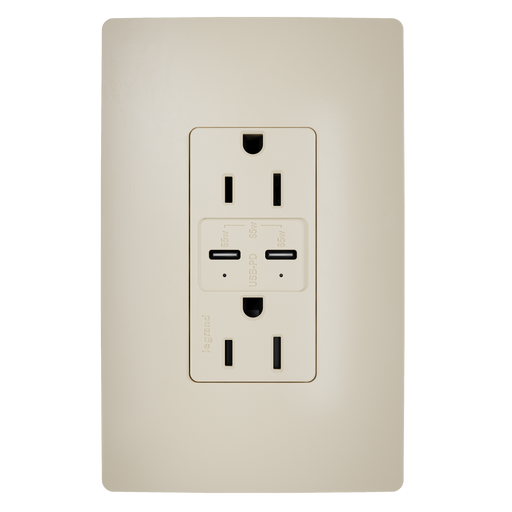 Pass and Seymour Radiant 65W Power Delivery USB Outlet Tamper-Resistant Duplex 15A Ivory (R26USBPD65I)