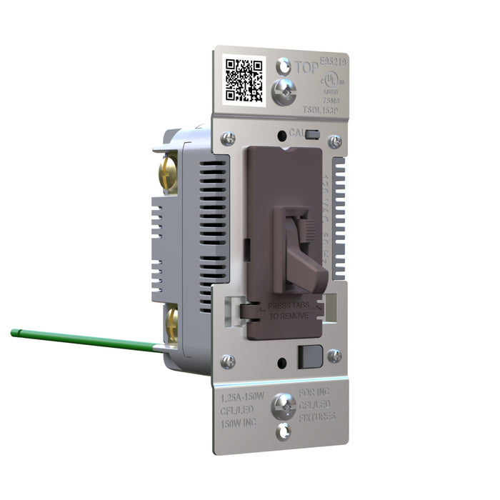 Pass and Seymour Trademaster Toggle Slide LED Dimmer 150W Single Pole 3-Way Brown (TSDL153P)