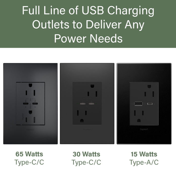 Pass and Seymour Adorne 65W USB Outlet Plus-Size Type C 15A Tamper-Resistant Graphite (ARTRUSB15PD65G4)