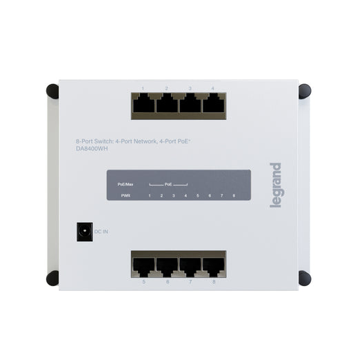 Pass and Seymour 8-Port Switch--4 Port Network/4 Port PoE Plus (DA8400WH)