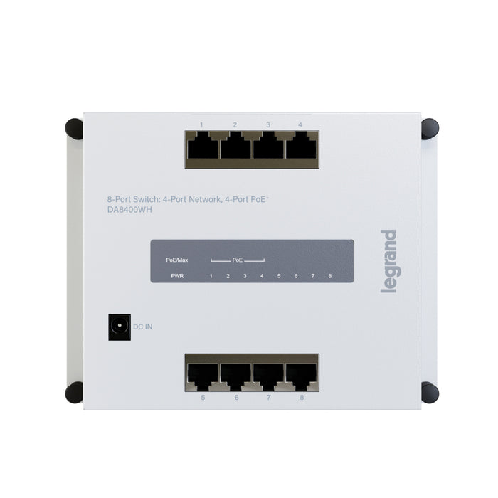 Pass and Seymour 8-Port Switch--4 Port Network/4 Port PoE Plus (DA8400WH)
