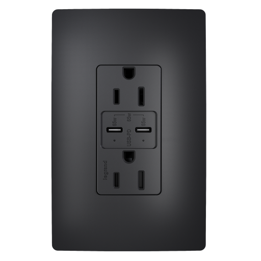 Pass and Seymour Radiant 65W Power Delivery USB Outlet Tamper-Resistant Duplex 15A Black (R26USBPD65BK)