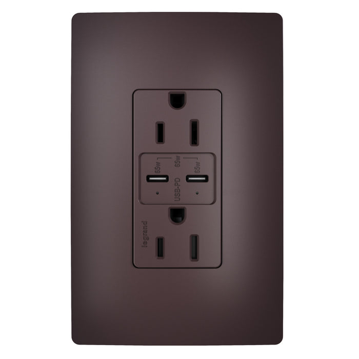 Pass and Seymour Radiant 65W USB Outlet Type C 15A Tamper-Resistant Dark Bronze (R26USBPD65DBCC6)
