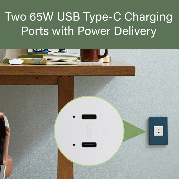 Pass and Seymour Adorne 65W USB Outlet Module Type C White (ARUSB65PDW4)