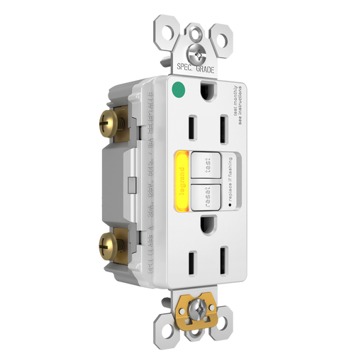 Pass and Seymour GFCI Power-Indicating Hospital-Grade Tamper-Resistant Receptacle 15A White Amber LED (1597HGTRPIAMBW)