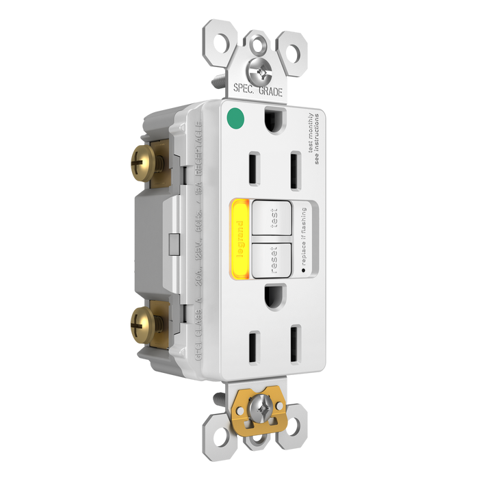 Pass and Seymour GFCI Power-Indicating Hospital-Grade Tamper-Resistant Receptacle 15A White Amber LED (1597HGTRPIAMBW)