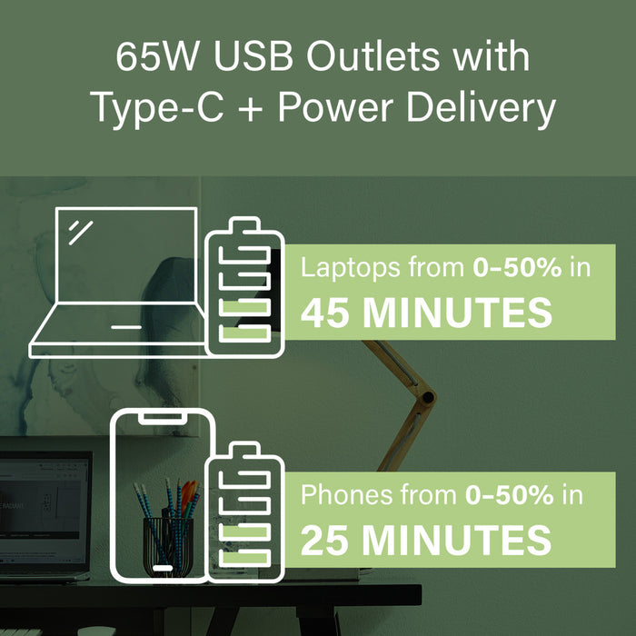 Pass and Seymour Radiant 65W Power Delivery USB Outlet Tamper-Resistant Duplex 15A Light Almond (R26USBPD65LA)