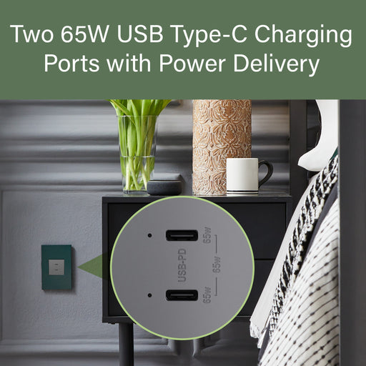 Pass and Seymour Adorne 65W USB Outlet Module Type C Magnesium (ARUSB65PDM4)