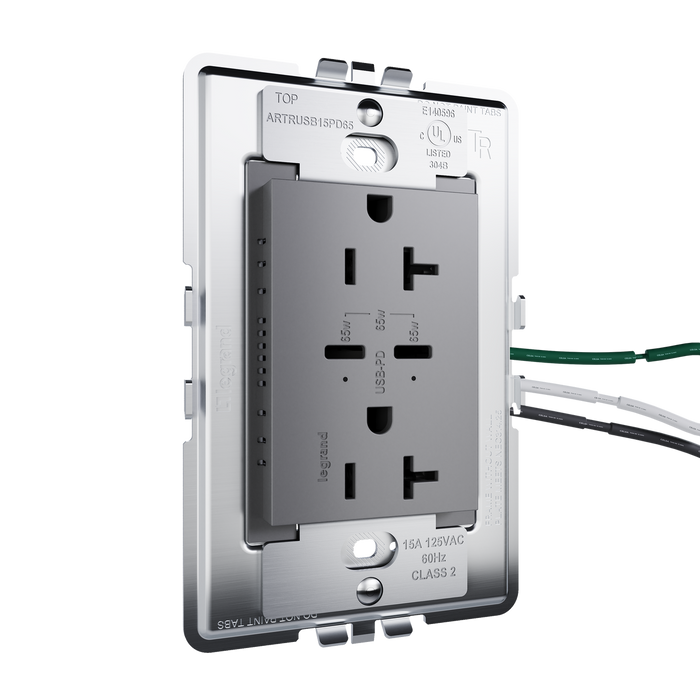 Pass and Seymour Adorne 65W USB Outlet Plus-Size Type C 20A Tamper-Resistant Magnesium (ARTRUSB20PD65M4)