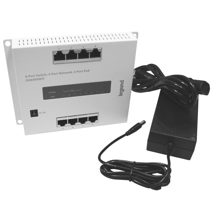 Pass and Seymour 8-Port Switch--4 Port Network/4 Port PoE Plus (DA8400WH)