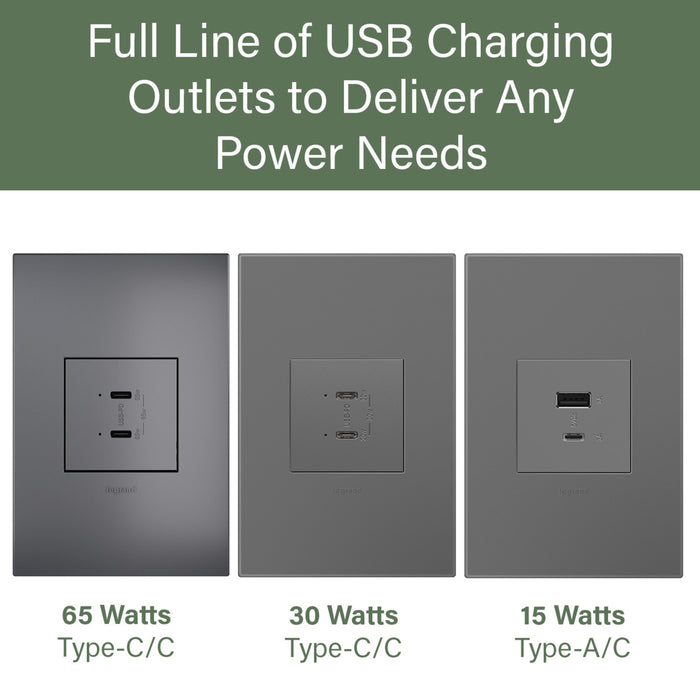 Pass and Seymour Adorne 65W USB Outlet Module Type C Magnesium (ARUSB65PDM4)