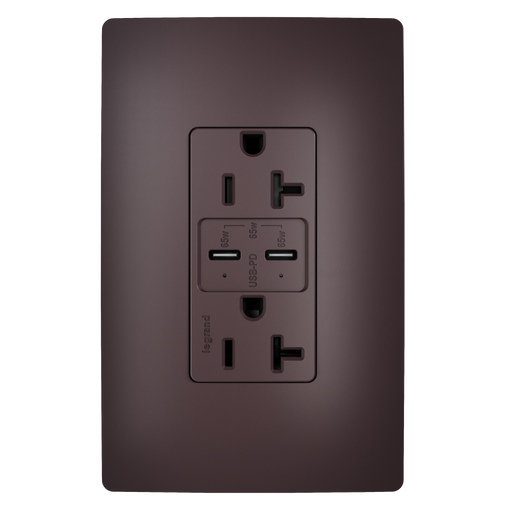 Pass and Seymour 65W Power Delivery USB Outlet Type C Tamper-Resistant Duplex 20A Dark Bronze (TR20USBPD65DB)
